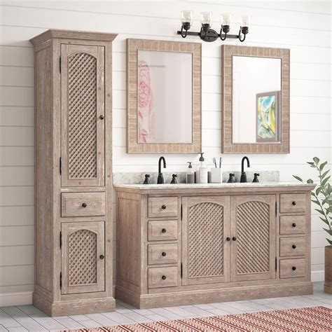 Small powder room vanities, single and double sink . Clemmie Double Bathroom Vanity Set with Linen Tower ...