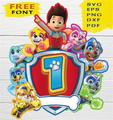 Paw Patrol Mighty Pups Clipart 1st Year Birthday Boy Svg Png Chase Dog
