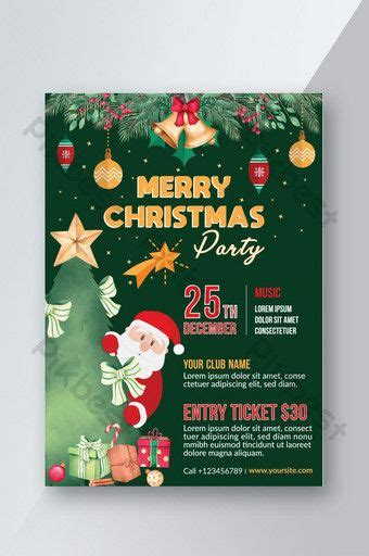 A Merry Christmas Party Flyer With Santa Clause On The Front And