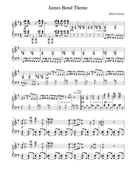 James Bond Theme Sheet Music For Piano Solo Download And Print In