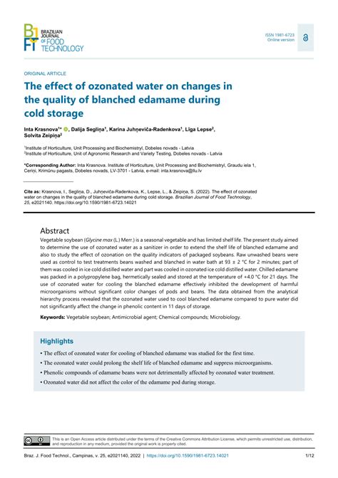 PDF The Effect Of Ozonated Water On Changes In The Quality Of