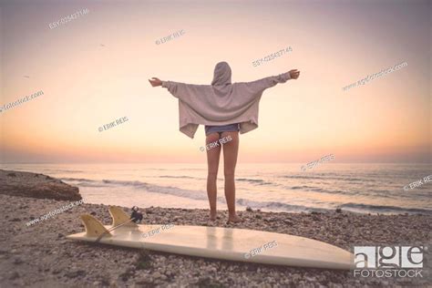 A Beautiful Girl At The Beach With Her Bodyboard Stock Photo Picture