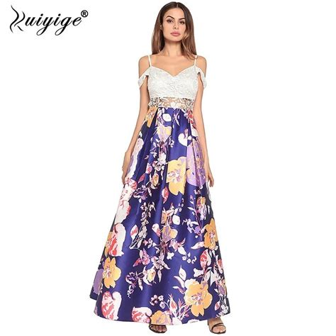 Buy Ruiyige Women Lace Patchwork Party Maxi Dress Sexy Hollow Out Strapless