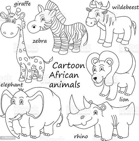 Cartoon Outline African Animals Vector Stock Illustration Download
