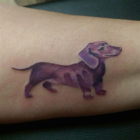 Adorable Purple Daschund Wiener Dog Watercolor Tattoo