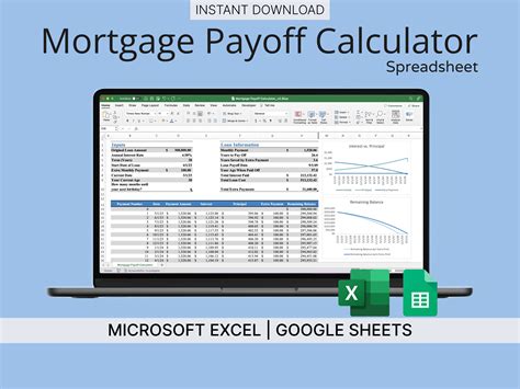 Mortgage Payoff Calculator Spreadsheet Blue Mortgage Tracker For Microsoft Excel Google Sheets