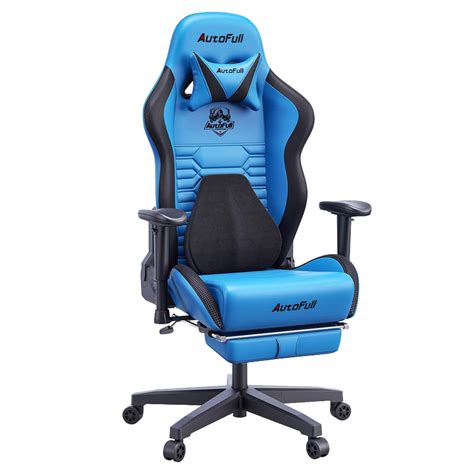 Buy Autofull Gaming Chair Blue And Black Pu Leather Footrest Racing