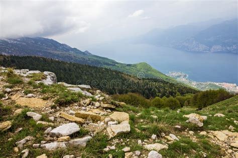 Monte Baldo Mountain Italy Malcesine Town Lombardy Garda Lake Stock