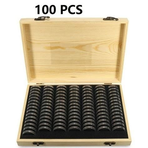 Pine Wood Coin Holder Wooden Coins Storage Box For Collectible