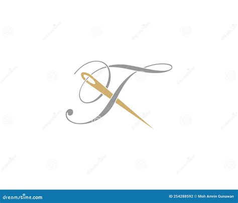 Elegant Script Letter T With Needle Logo Design Vector Stock Vector