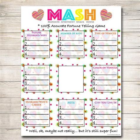 Printable Mash Game Girls Party Game Spa Party Beauty Party Etsy