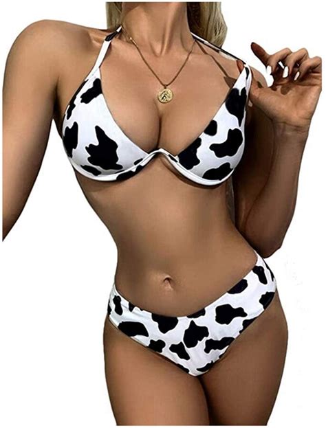 Zgmyc Women Cow Print Bikini Sexy Two Piece Swimsuit Bathing Suit