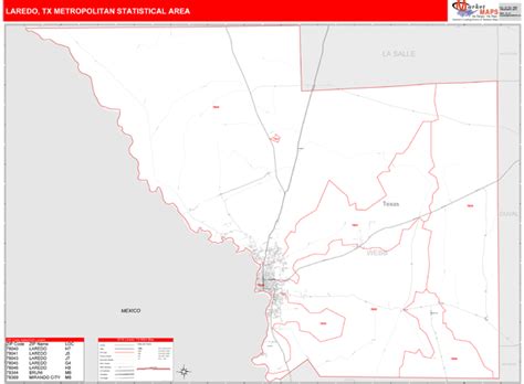 Laredo Tx Metro Area Zip Code Wall Map Red Line Style By Marketmaps
