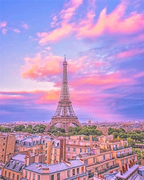 Eiffel Tower Pink Sky Cities Paint By Number Paint By Numbers