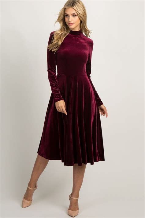 Burgundy Velvet Mock Neck Midi Dress We Are Want To Say Thanks If You Like To Share This Post To