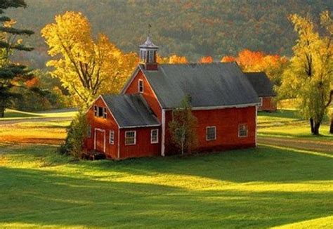 Country Red Schoolhouse Architecture Red Autumn Country
