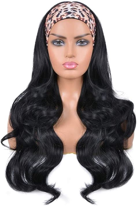 Qiancoshair Headband Wigs For Black Women Glueless Synthetic Black Long Body Wavy Wig With