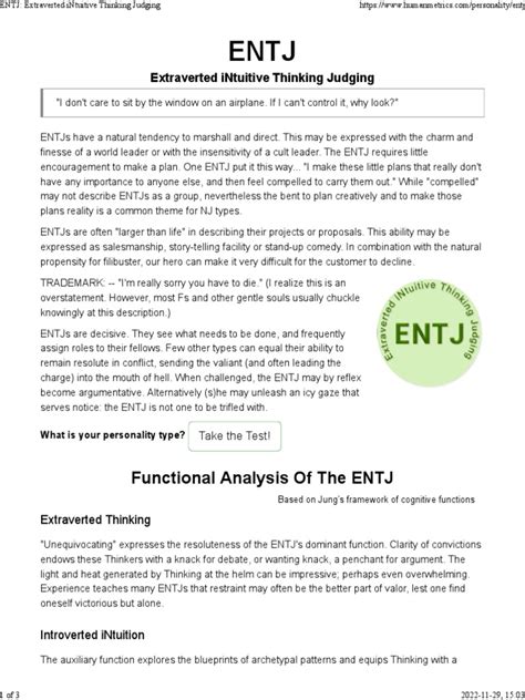 Entj Extraverted Intuitive Thinking Judging Pdf Thought Intuition