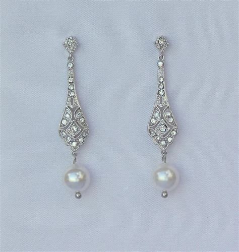 Deco Pearl Drop Earrings Bridal Earringsgold Or Silver Vintage
