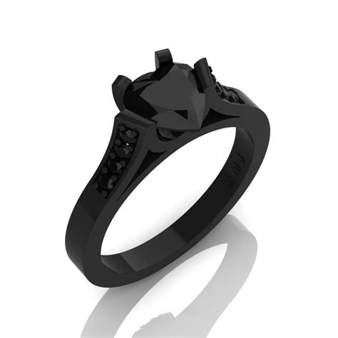 Gorgeous 14k Black Gold 10 Ct Heart Black Diamond Modern Wedding Ring Engagement Ring For Women