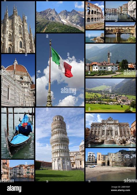 Italy Tourism Attractions Travel Photo Collage With Rome Venice