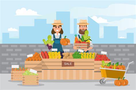 Farm Shop Local Market Selling Fruit And Vegetables 424444 Vector Art