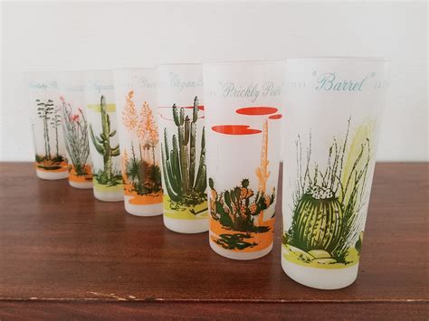 Arizona Cactus Glasses Set Of 7 Blakely Oil Etsy Arizona Cactus Cactus Cactus Plants