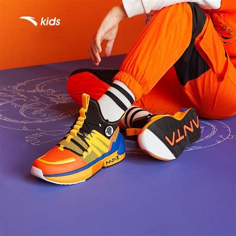 This orange and blue dragon ball z bomber jacket has dbz embroidered patches on the front, sleeves and across the back. Anta Kids x Dragon Ball Super "GOKU Super Saiyan" Basketball Sneakers