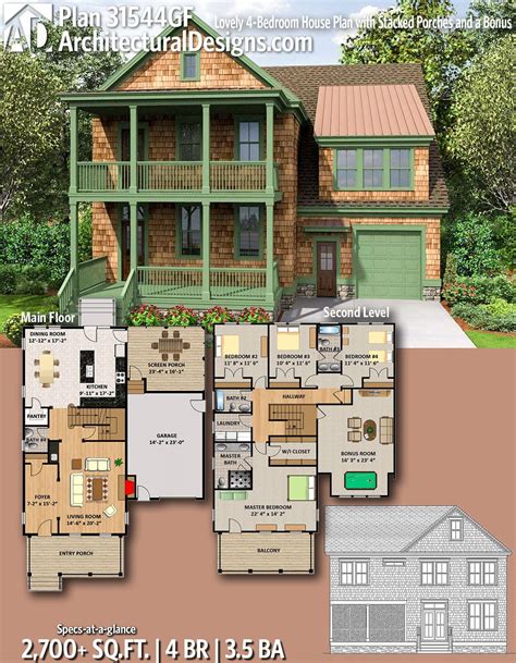 Contemporary house plans modern house plans small house plans house floor plans casas containers building a container home architecture plan house layouts little houses. Plan 31544GF: Lovely 4-Bedroom House Plan with Stacked ...