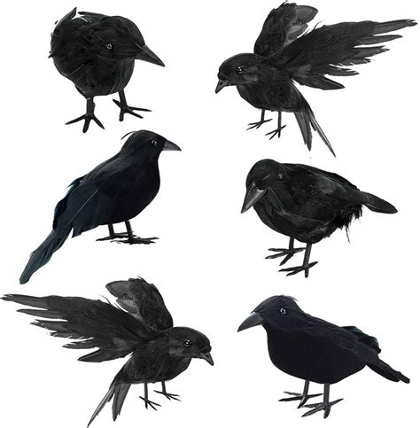Susenc Pcs Halloween Black Crows Feathered Crows Realistic Looking Ravens Large Handmade Black