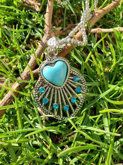 Heart Shaped Turquoise Silver Plated Pendant Necklace Etsy