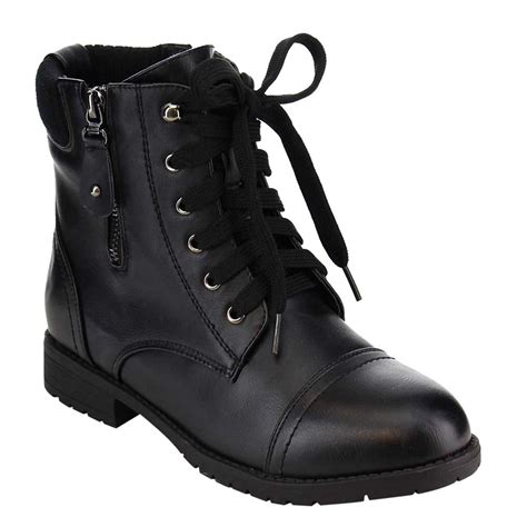 Lace Up Military Style Combat Ankle Bootie Womens Boots Vegan Leather