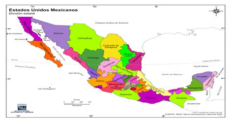 Mapa De La República Mexicana División Estatal Con Nombres A Color
