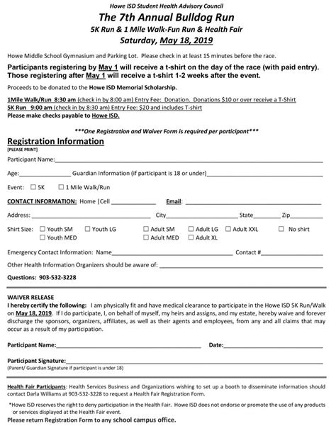 Free Printable 5k Registration Form Printable Forms Free Online
