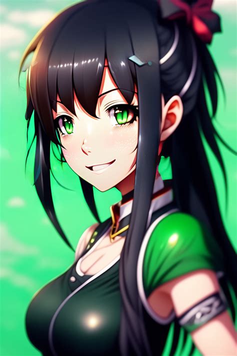 Lexica Cute Anime Girl Green Eyes Half Green Half Black Hair Ahoge Smile