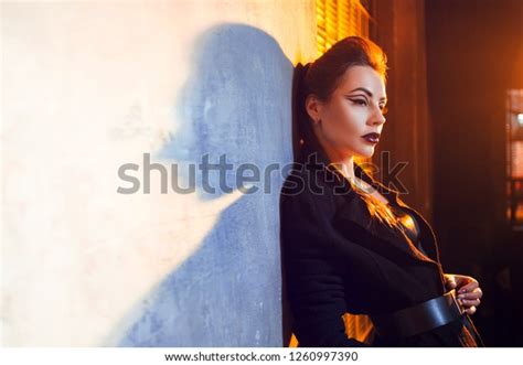 Stylish Daring Brunette Black Portrait On Stock Photo