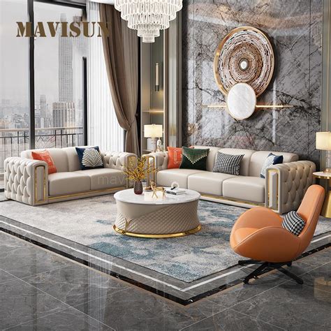 Italian Minimalist White Leather Sofa Combination Luxury Living Room