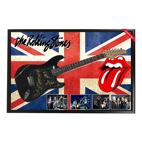 Music The Rolling Stones Hand Signed And Framed Full Size Stratocaster