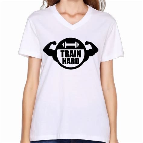 2017 Train Harder Printing Women V Neck T Shirts Pattern Comic Design Summer Workoutt Shirt