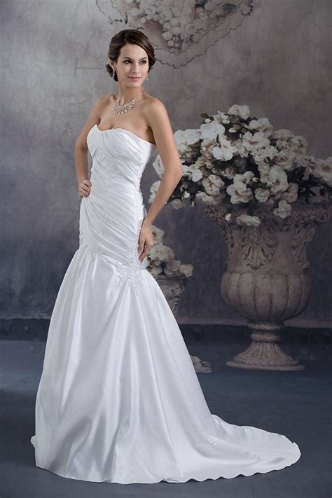 Beautiful Mermaid Sweetheart Beaded Appliques Ruched Satin Wedding Dress Bridal Gown Cheap