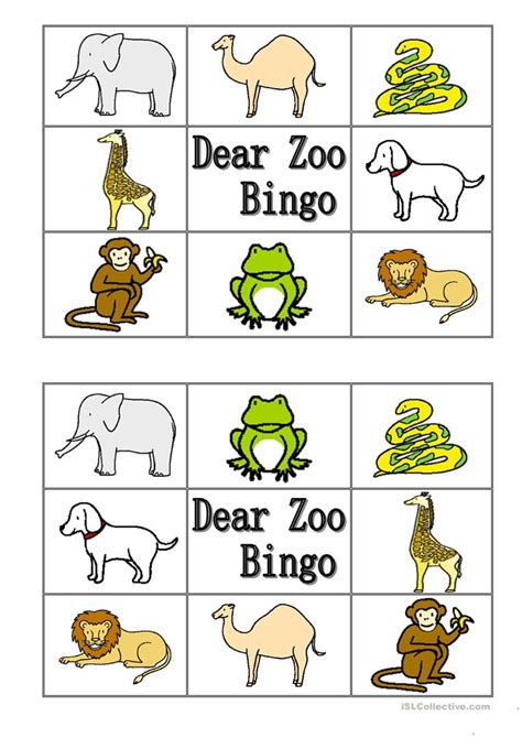 Free collection of 30+ free printable baby animal pictures. Dear Zoo Animal Bingo worksheet - Free ESL printable ...