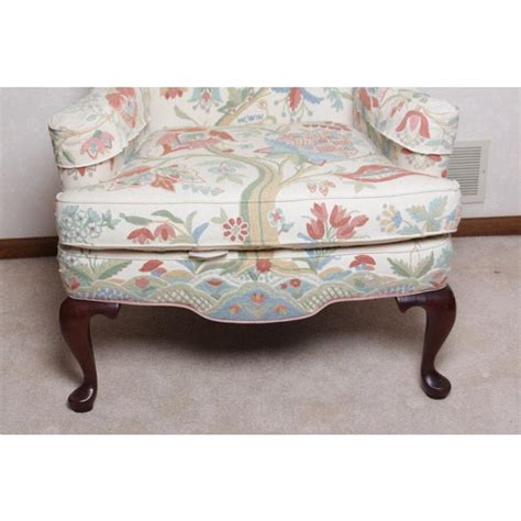 Pair of woodmark originals swivel chairs style of milo baughman. Vintage Woodmark Original Crewel Embroidered Wingback ...