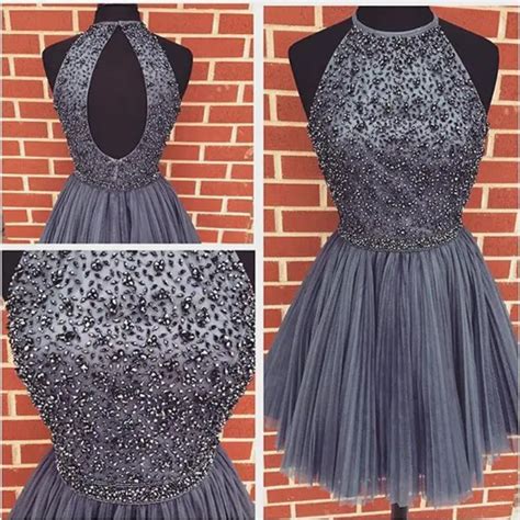 Cecelle 2016 Grey Sparkly Beaded Short Homecoming Dresses Juniors