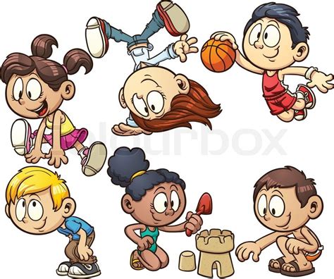 Cartoon Kids Playing Vector Clip Art Illustration With