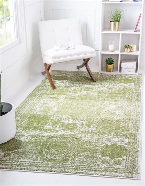 Rugs.com Dover Collection Rug – 8' x 10' Green Low-Pile Rug Perfect For
