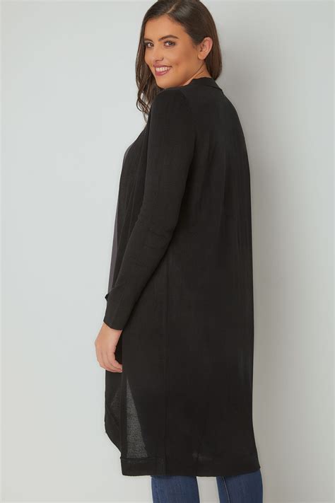 Black Longline Cardigan With Pockets Plus Size 16 To 36