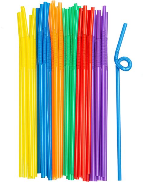 200 Pack Long Flexible Disposable Plastic Drinking Straws