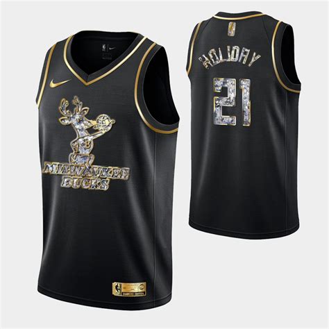 Bucks Jrue Holiday Retro Logo Diamond Jersey Black 2022 Playoffs