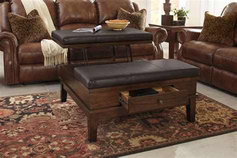 It's made from one piece of tempered glass, molded into a rectangular silhouette with waterfall edges. Gately Ottoman Coffee Table with Lift-Top | The Brick