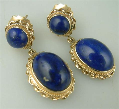 Fine Vintage 14k Gold Lapis Lazuli Dangle Earrings Jewelry Lapis Lazuli Jewelry Lapis